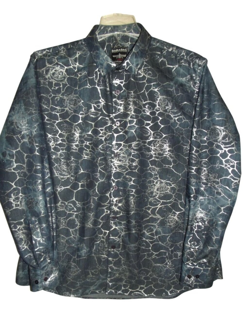Barabas Shirt Mens Size Large Blue Silver Print Button Classic Fit long sleeve